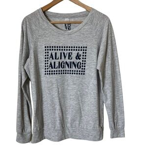 SuperLove Tees Alive & Aligning Yoga Gray Long Sleeve Raglan Cotton Size Medium
